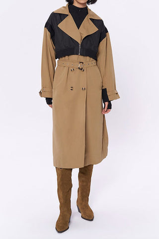 Pre Order Lapel Collar Contrast Fabric Trench Coat