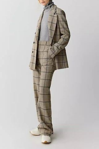 Elegance Lapel Plaid Double-breasted Blazer