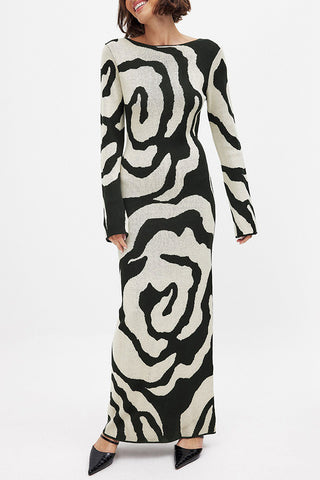 Soft Sophistication Geometric Print Fitted Maxi Dress