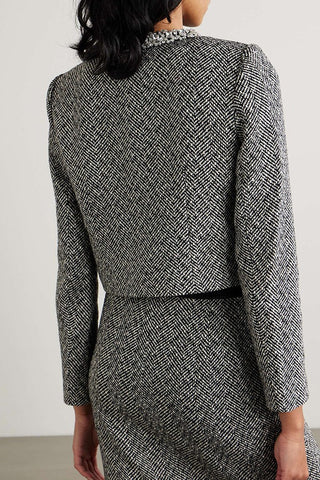 Pre Order Diamond Trim Tweed Jacket & Split Hem Skirt Set