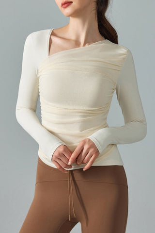 Oblique Neck Ruched Comes With Chest-padTop