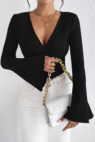 Casual Elegance Chic Surplice Neck Tube Knit Top