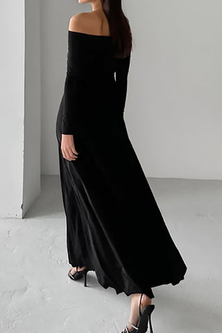 Solid Color Off-Shoulder High Waist Maxi Dress