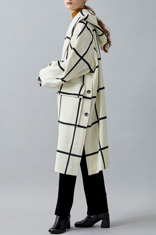 Pre Order Chic Hooded Lantern Sleeve Plaid Coat