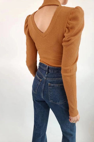 Classic Mock Neck Puff Sleeve Knitted Top