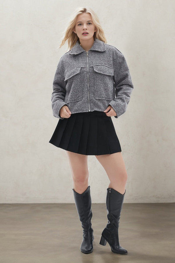 Elegant Simple Short Loose Casual Woolen Coat