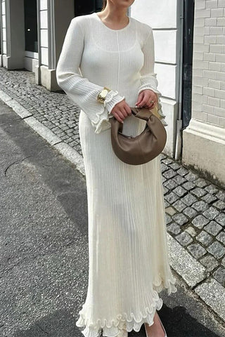 Sophistication Curling Horn Sleeve Knitted Maxi Dress