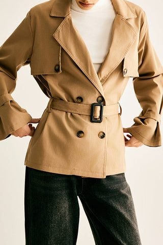 Casual Cool Lapel Buckle-Belted Trench Coat