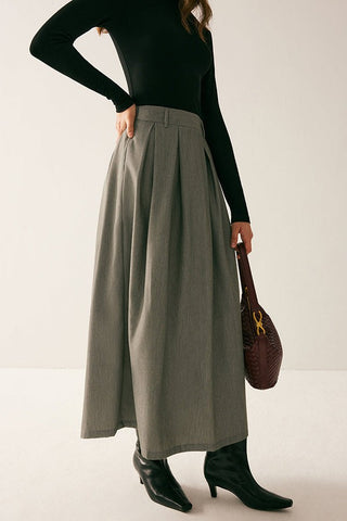 Classic Solid Color Pleated Midi Skirt