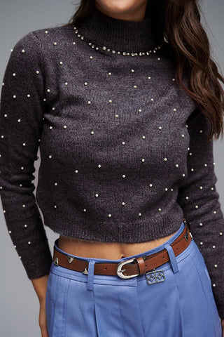 Commuting Pearl Decoration Slim Knit Sweater