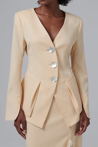 Pre Order V-neck Single Breasted Layered Hem Blazer