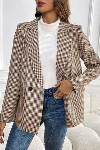 Classic Lapel Collar Plaid Double-breasted Blazer