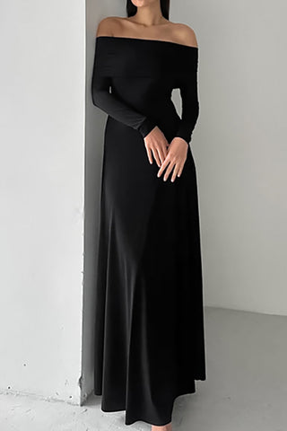 Solid Color Off-Shoulder High Waist Maxi Dress