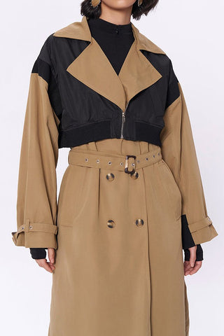 Pre Order Lapel Collar Contrast Fabric Trench Coat