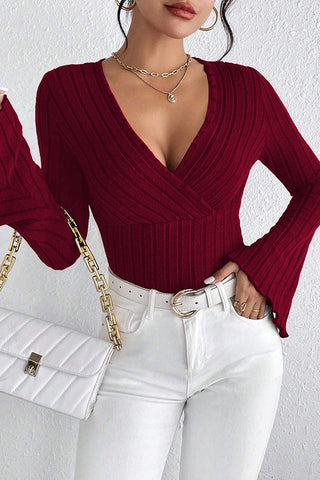 Casual Elegance Chic Surplice Neck Tube Knit Top