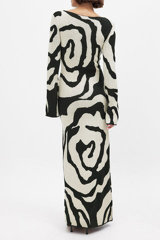 Soft Sophistication Geometric Print Fitted Maxi Dress