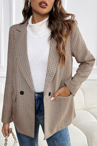 Classic Lapel Collar Plaid Double-breasted Blazer