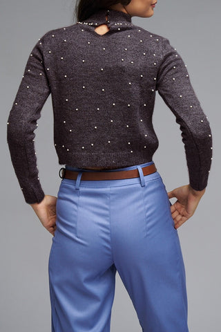 Commuting Pearl Decoration Slim Knit Sweater