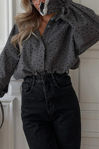 Retro Heart Print Lantern Sleeve Blouse