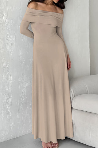 Solid Color Off-Shoulder High Waist Maxi Dress