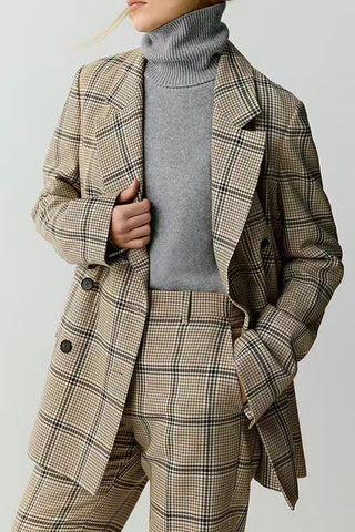 Elegance Lapel Plaid Double-breasted Blazer