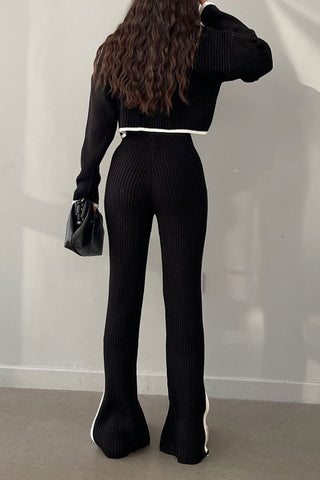 Lazy Style Knit Sweater and Elastic Waist Wide-leg Pants Two-piece Set