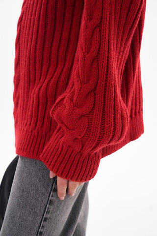 Zippered Turtleneck Cable Stripe Knit Sweater