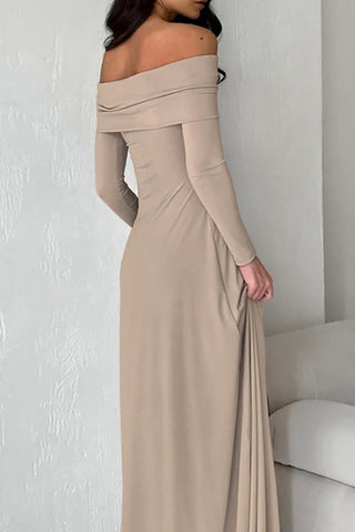 Solid Color Off-Shoulder High Waist Maxi Dress