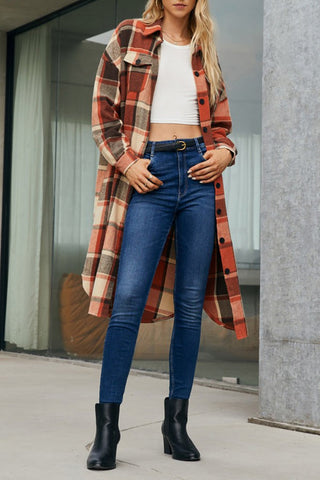 Casual Plaid Oversized Plaid Button Up Blouse