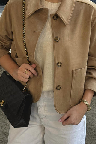 Effortless Chic Shirt Collar Suede Two-pocket Jacket