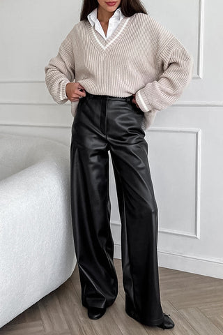 Stylish Solid Straight Leg PU Pants