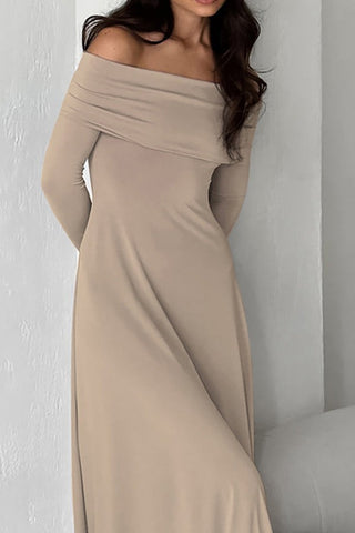 Solid Color Off-Shoulder High Waist Maxi Dress