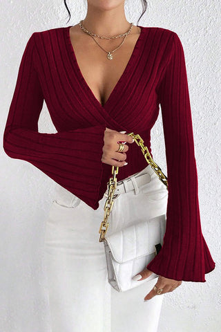 Casual Elegance Chic Surplice Neck Tube Knit Top