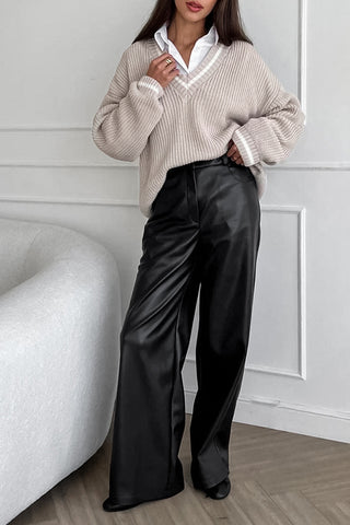 Stylish Solid Straight Leg PU Pants