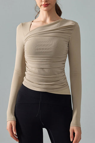 Oblique Neck Ruched Comes With Chest-padTop