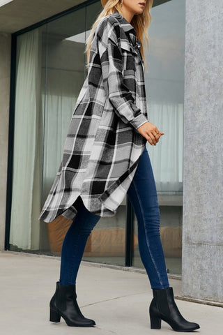 Casual Plaid Oversized Plaid Button Up Blouse