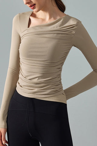 Oblique Neck Ruched Comes With Chest-padTop