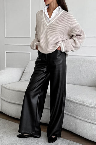 Stylish Solid Straight Leg PU Pants