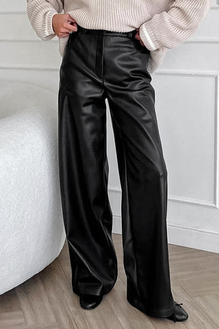 Stylish Solid Straight Leg PU Pants