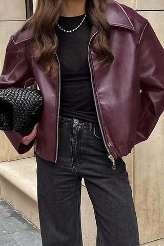 Retro Style Shirt Collar Leather Jacket Coat