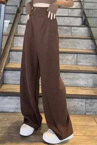 Asymmetrical Layer Button Wide Leg Dress Pants