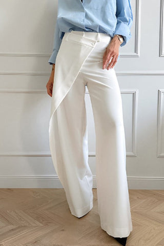 Asymmetrical Layer Button Wide Leg Dress Pants