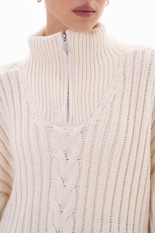 Zippered Turtleneck Cable Stripe Knit Sweater