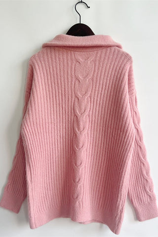 Zippered Turtleneck Cable Stripe Knit Sweater