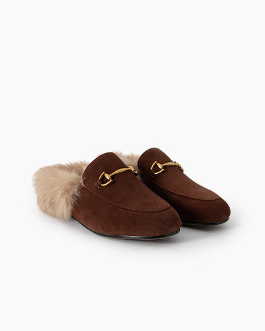 Alina Urban Elegance Fur Suede Flat Mules