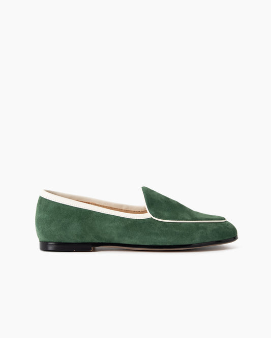 Avocado Green Suede Flat Penny Loafers