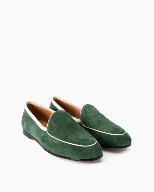 Avocado Green Suede Flat Penny Loafers