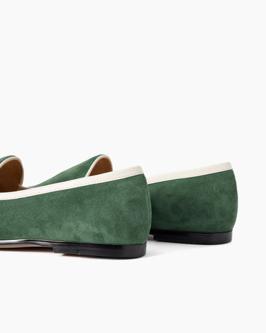 Avocado Green Suede Flat Penny Loafers