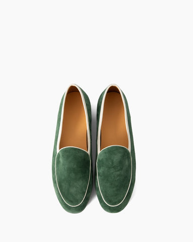 Avocado Green Suede Flat Penny Loafers