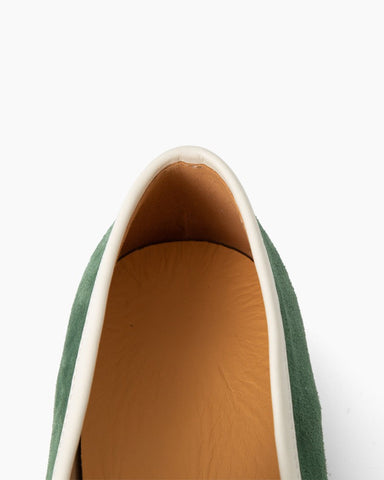 Avocado Green Suede Flat Penny Loafers